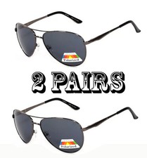 2 Pairs Classic Pilot Polarized Gunmetal Men Women Sunglasses Spring Hinges Arms