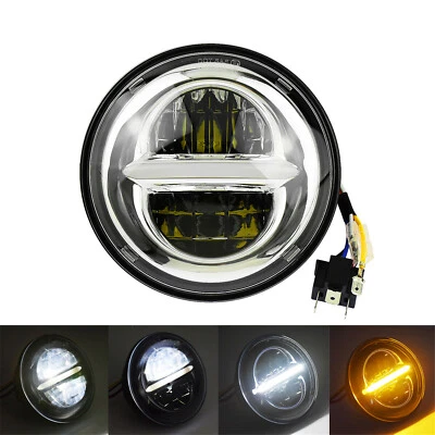 5 3/4 pouces LED Fonctionnement Phare DRL Chrome Pour Harley Sportster Softail - Photo 1/4