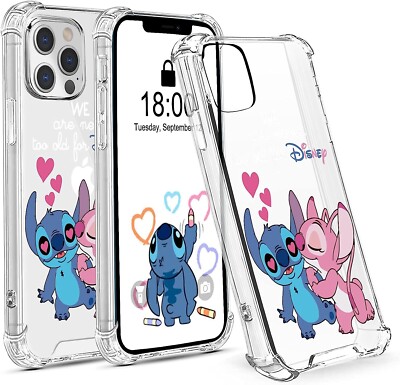 Darnew Cute Stitch & Angel iPhone 13 Pro Hülle 4 Ecken Stoßfest Schutz