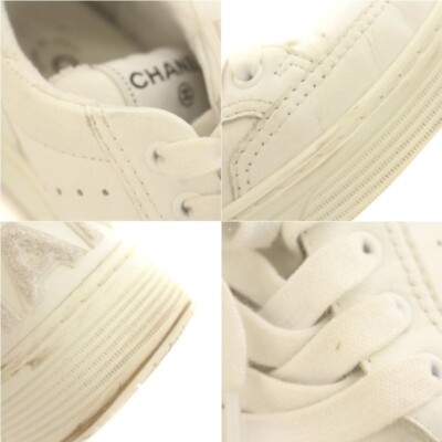 Chanel Sneakers Low-Cut Leather Logo Punching 37 White G35934 | eBay