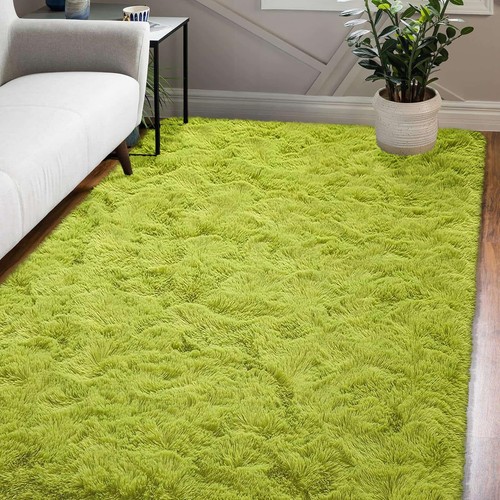 Flauschig Hochflor Teppich Grün Waschbarer Teppich 120x160 Wohnzimmer Anti Ru... - Bild 6 von 9