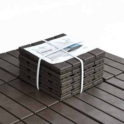 Patio Deck Tiles, Four Slat Plastic Outdoor Flooring, 36 Pcs One Pack, Brown