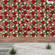 12Pcs Artificial Flower Wall Panel Backdrop Wedding Rose Hydrangea Flower Decor