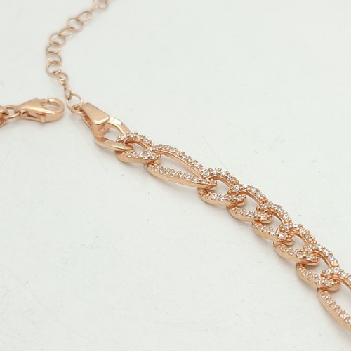 New Adinas Jewels Sterling Silver Rose Tone 6mm Figaro 15" Inch Choker Necklace - Picture 5 of 9