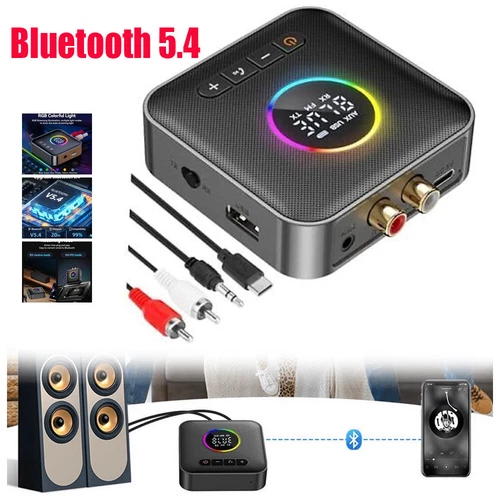 Bluetooth 5.4-Audio-Empfänger-Transmitter, FM-USB-3,5-mm-AUX-RCA-Stereo-HIFI-Ada