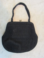 VTG Black Beaded Evening Purse Cocktail Wedding Handbag matching coin