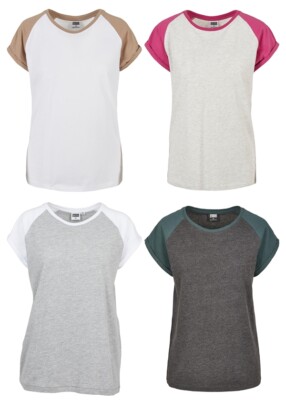 Urban Classics Damen T-Shirt Contrast Raglan Tee Top Oberteil Übergrößen