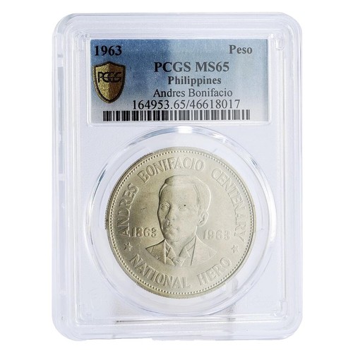 フィリピン　1963年　100周年　1ペソ　銀貨 ♪♪1963年/フィリピン 100th Anniversary Birth of Andres Bonifacio