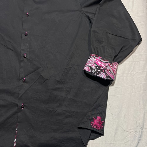 COOGI Luxe Flip Cuff Pasley Shirt Stretch Cotton Mens 3XL Black Casual - Picture 2 of 10