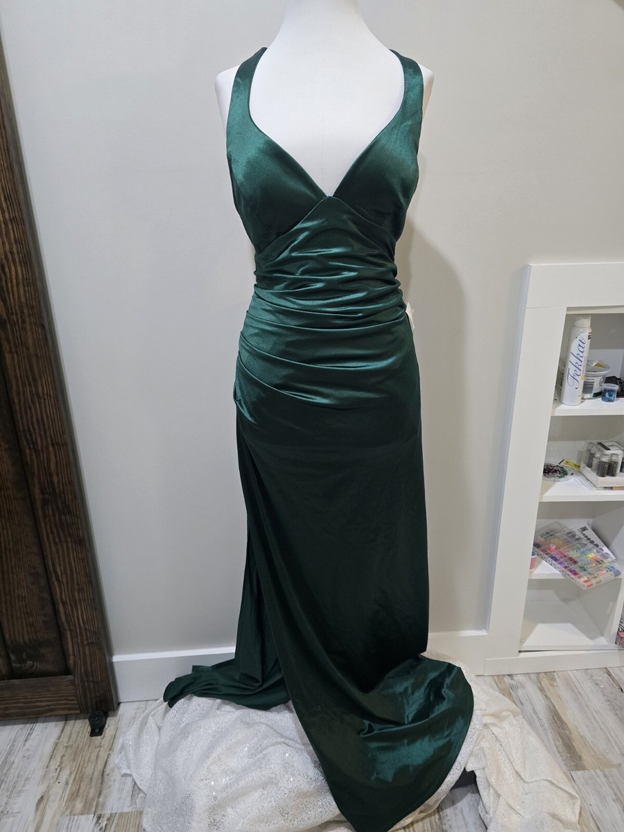 B Darlin Strappy-Back Satin Gown NWOT Size 13/14 Emerald Green | eBay