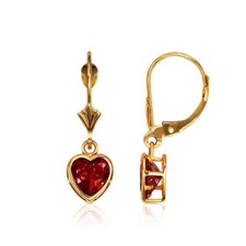 14k Yellow Gold Bezel CZ Heart Birthstone Leverback Dangle Earrings All Colors