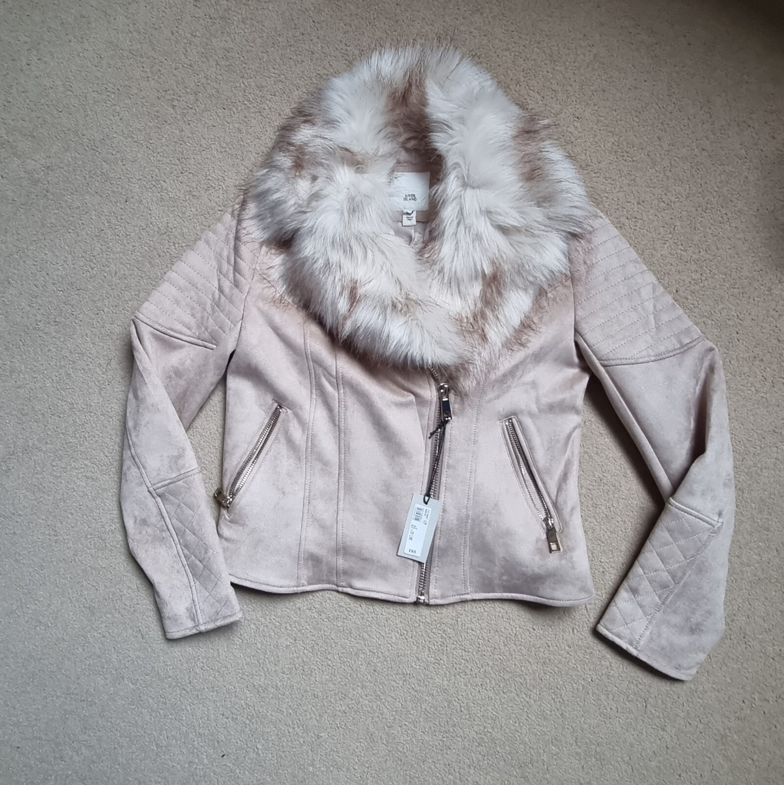 River Island Removable Premium Faux Fur Biker Style Jacket Size 10 RRP £65 image 4