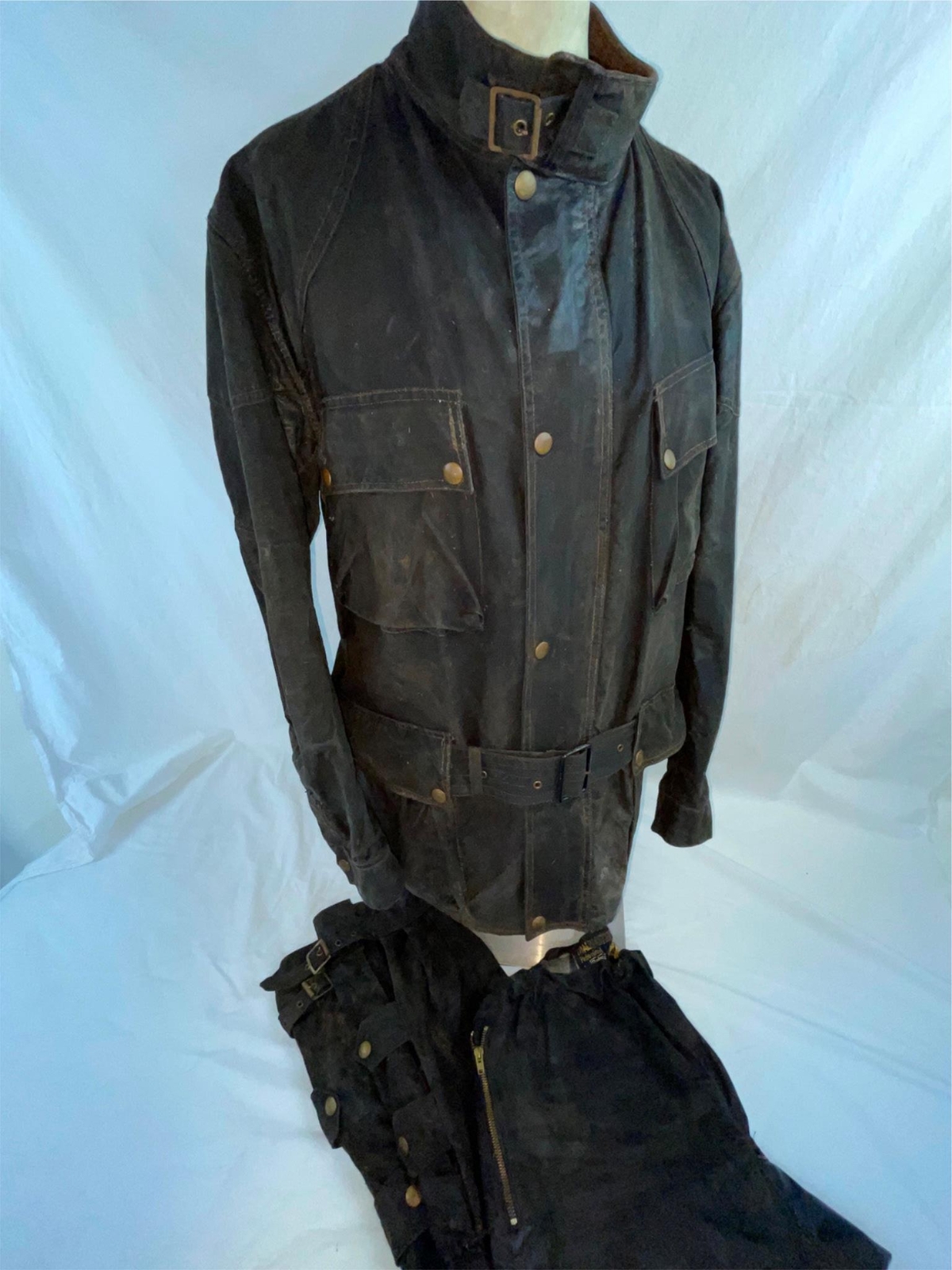 VTG BELSTAFF TRAILMASTER WAXED CANVAS MOTORCYCLE BIKER RACING JACKET PANTS SET image 3