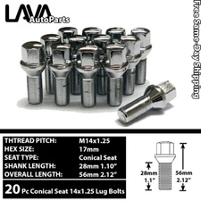 20 PCS CHROME 14X1.25 CONICAL SEAT LUG BOLT 28MM SHANK FIT BMW/MINI/TOYOTA SUPRA