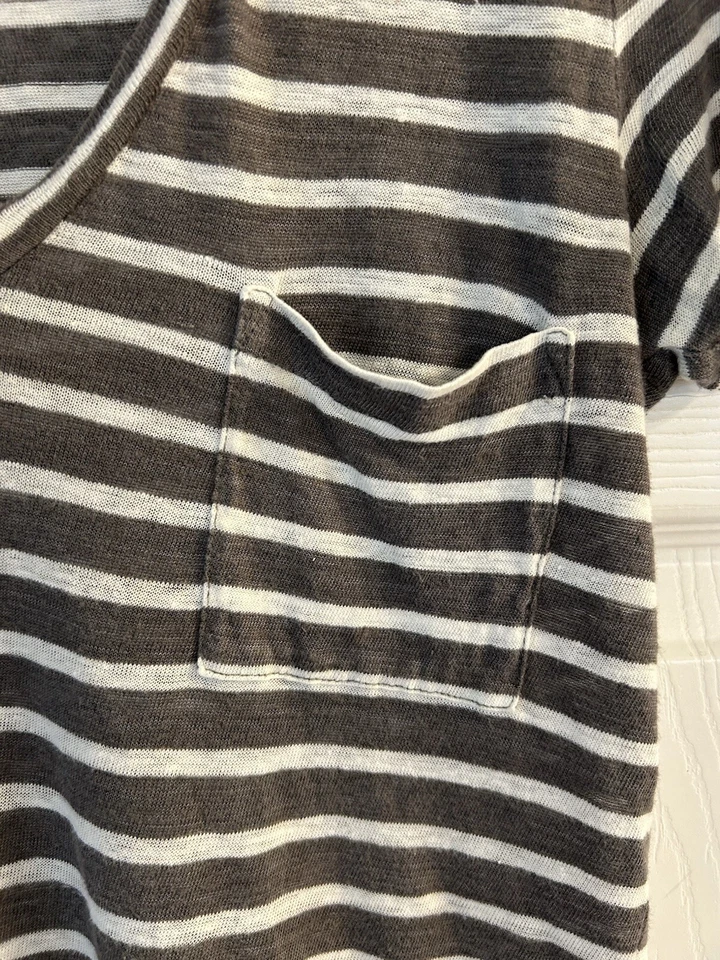 Camiseta Top Mujer J.Crew Gris Blanco Rayas Cuello en V Manga Corta Talla XS Foto 4 de 4