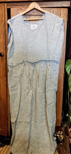 Vintage FLAX Engelhart 100% Linen Dress Lagenlook Cottagecore Art Pinstripe M - Picture 6 of 10
