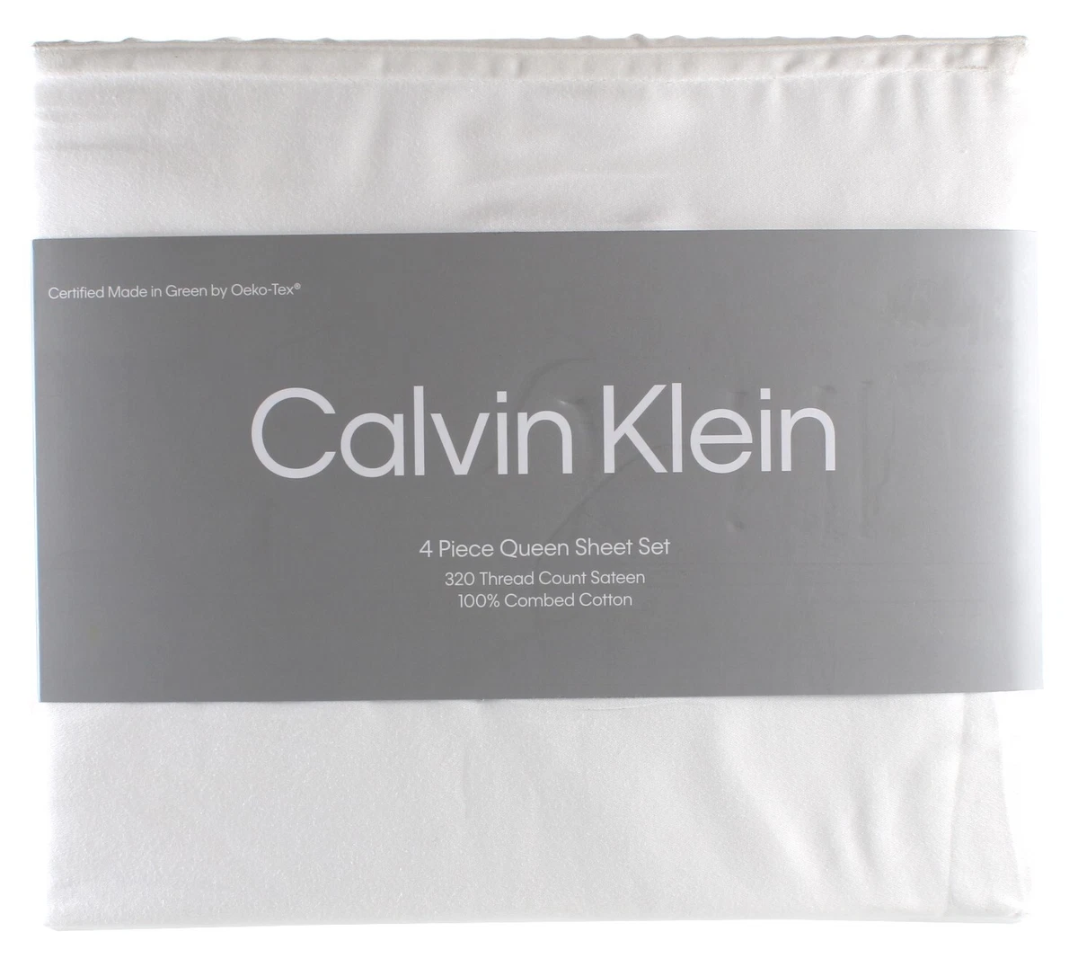 CALVIN KLEIN QUEEN 4 PIECE SHEET SET 320 THREAD SATEEN 100 COMBED