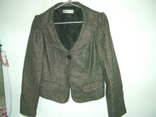 Black Grey Gold Jacket 10 Edina Ronay, lined vintage, long sleeves evening vgc