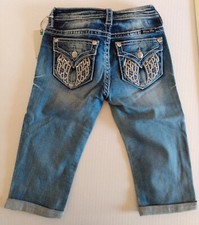 MISS ME Bermuda Jean Shorts Girls Sz 10 NEW Embroidered Wings Rhinestones Capri