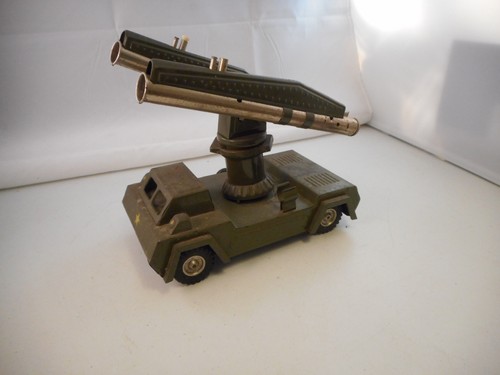 vintage tin toy friction army military rocket launch truck-9"
