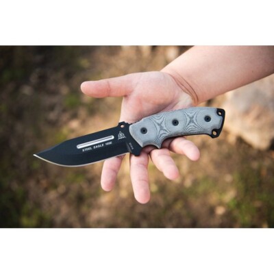 TOPS Steel Eagle Fixed Knife 5'' 1095HC Steel Blade Black Linen Micarta Handle