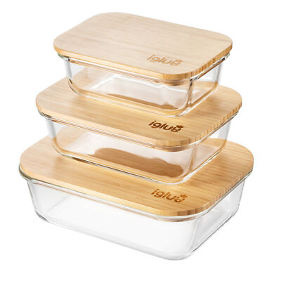 Igluu Mahlzeit Zubereitung Glasbehälter mit Bambusdeckel - 3er Set