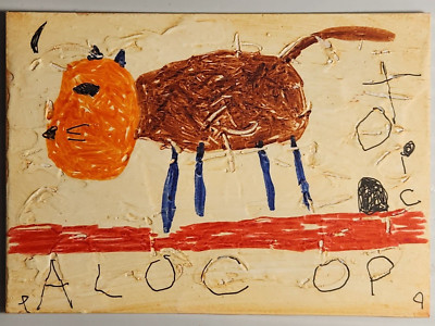 e9Art ACEO child like cat outsider art brut naive