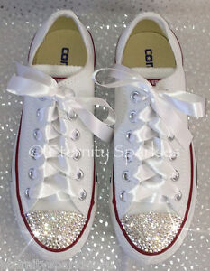 Customised White Crystal Bling Converse All Star Lo Made With SWAROVSKI  ELEMENTS | eBay