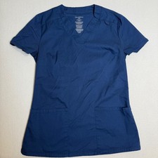 Jaanuu Scrub Top V-Neck Short Sleeve Pockets Medical Uniform Navy Blue Women XXS
