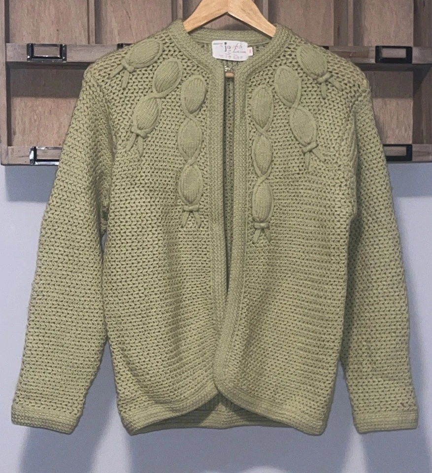 Vintage 60s Joyce 100% Wool Knit Cardigan Women’s S (36) Hong Kong Sage Green - Image 2 of 4