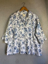 Cynthia Rowley Shirt Womens 3X Floral 100% Linen Resort Hawaiian Beachy Boho