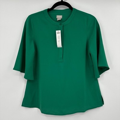 Chicos Flutter Sleeve Blouse Green Crepe Woven Top OOP Size 0 2P