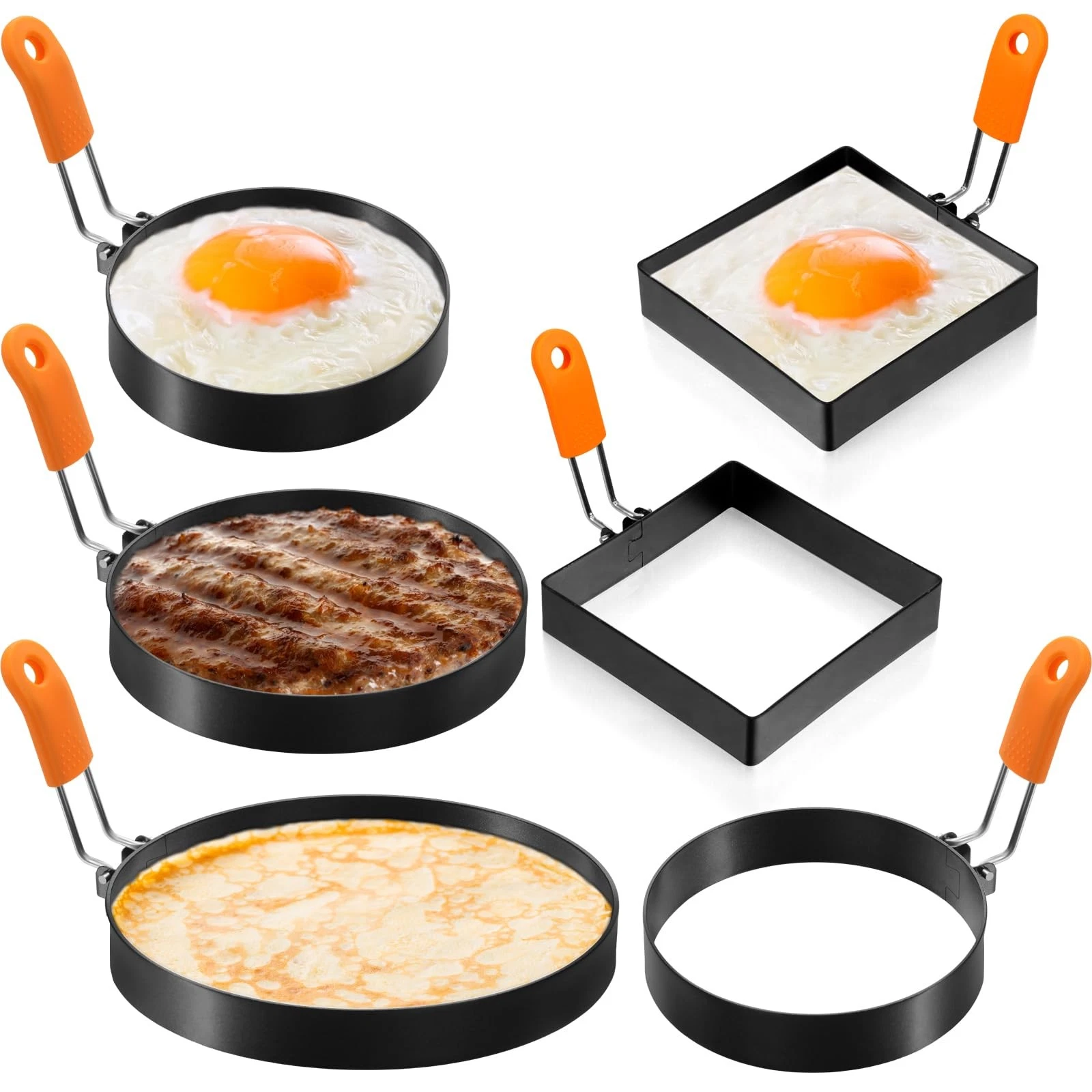 6 Pcs Egg Ring Pancake Ring Set Stainless Steel Fried Egg Molds Griddle Shapers