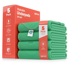 Washable Underpads Large 34"X36" Pack of 5   Reusable Waterproof Bed Pads for