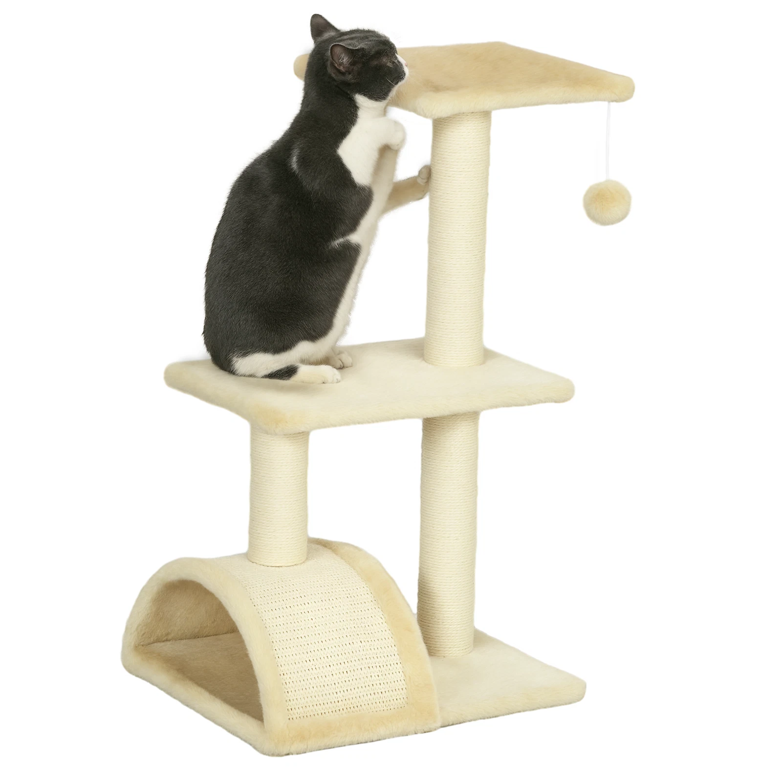 PawHut 72cm Cat Tree Tower with Scratching Post Perch, Indoor, Cream white
