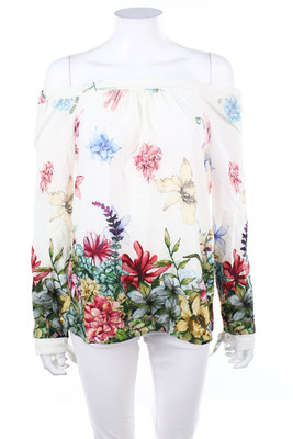 Ohne Label Carmen-Bluse Blumen Print L off-white