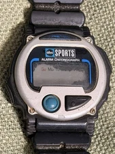 vintage Digital ABC SPORTS Watch-Alarm chrono BLACK BAND 30 Meters PARTS REPAIR