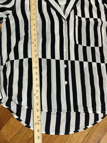 Camicia AYR The Pool Boy manica corta a righe taglia large nera bianca seta con bottoni - Foto 6 di 10