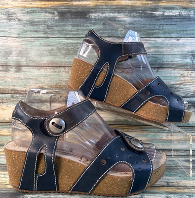 Romika Florida Wedge Sandals Womens 6.5 Blue Leather Comfort Adjustable Casual