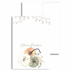 Personalized Fall Pumpkin Stationery Note Cards Gift with Name (SETS OF 20)