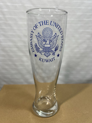 RARE Embassy Of The United States *Kuwait* Beer Pilsner Glass w/ Blue Logo