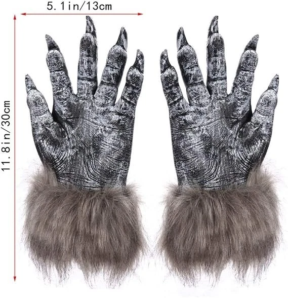 Guantes de hombre lobo de Halloween garras de lobo de miedo guantes Halloween festival de animales cos Foto 3 de 4