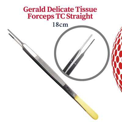 Gerald TC Delicate Point Tissue Forceps Straight 18cm Dental Serrated Tools