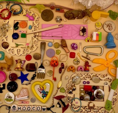 Fun, Quirky, Junk, Found Objects, Mixed Assemblage, Curio Art DIY Lot Trinkets 1