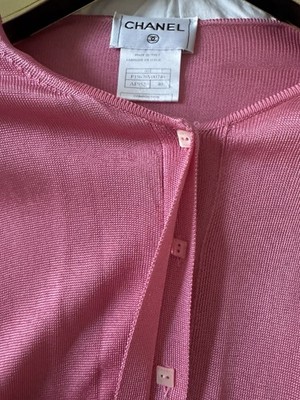 Chanel Pink Cardigan & Tank Top Set Size 40 100% Viscose Rayon, Made in Italy