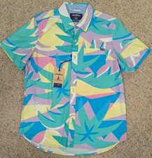 Chubbies Shirt Mens Medium Blue Hawaiian Tropical Beach Short Sleeve Casual