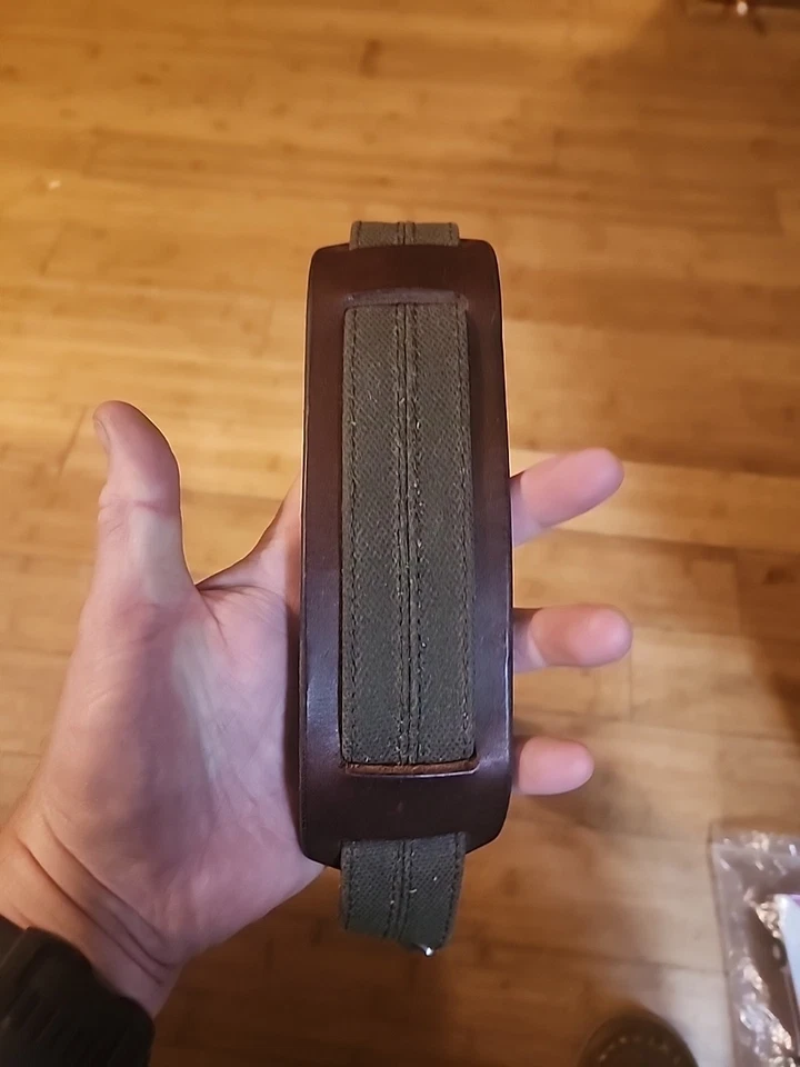 Heavy Duty Canvas / Leather Luggage Shoulder Strap w Copper Rivets Green / Brown - Image 2 of 4