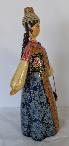 Russian Folk Art Doll Wood Signed 12.5" Tver Design Artist Signed Ornate - Picture 6 of 17
