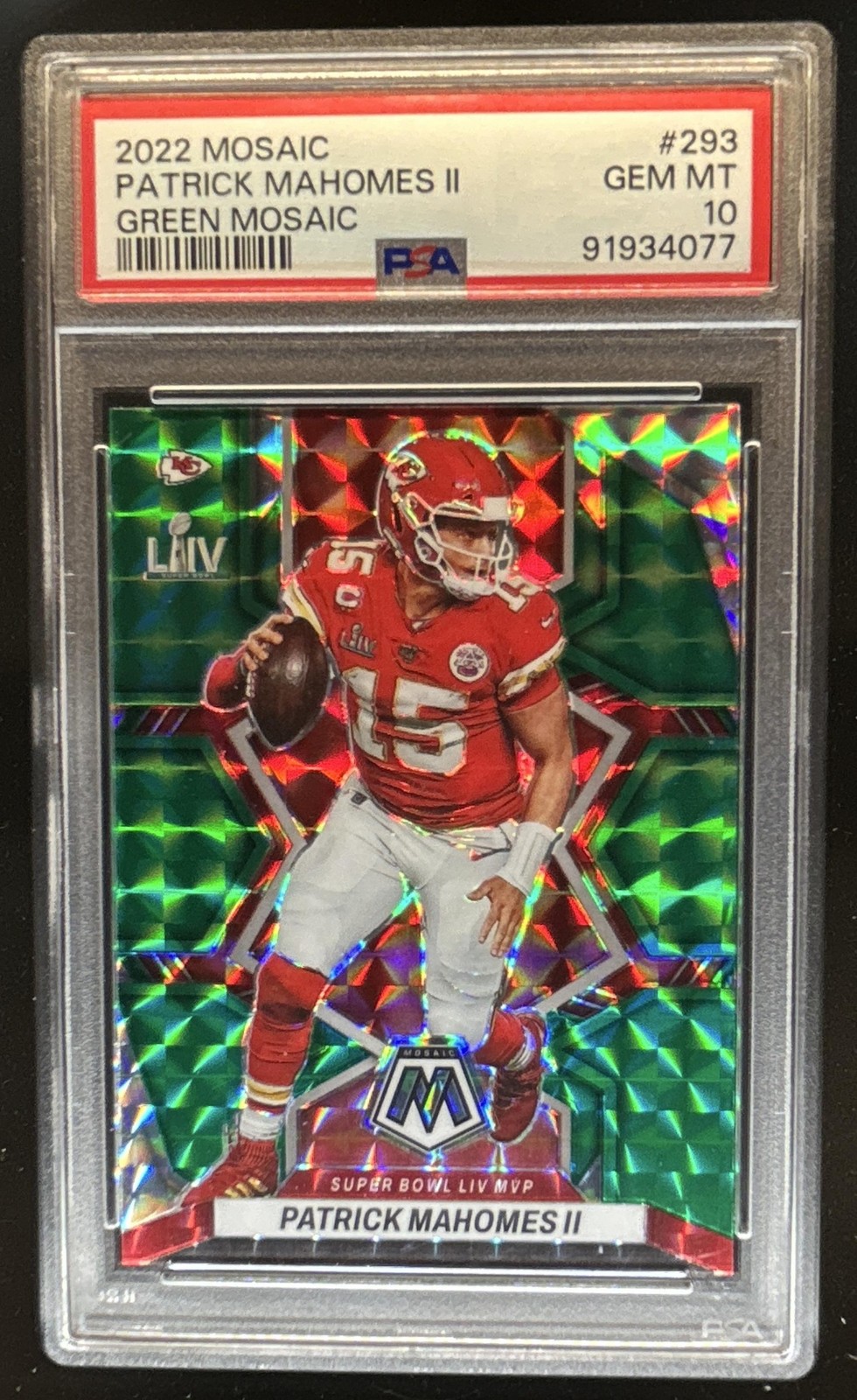 2022 Panini Mosaic Patrick Mahomes II Mosaic Green #293 Chiefs PSA 10 GEM MINT