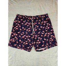 Old Navy Mens XXL Navy Blue Pink Flamingo Print Swim Trunks Mesh Lined Shorts
